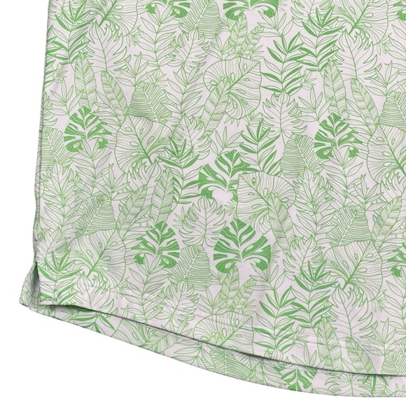 FN3P Polo Mens Large Geometric Print Bright Green Leaves Golf Polo Shirt Stretch - Picture 4 of 9